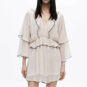Zara Chiffon Ruffle Sheer Lined Open Back Elastic Waist Romper